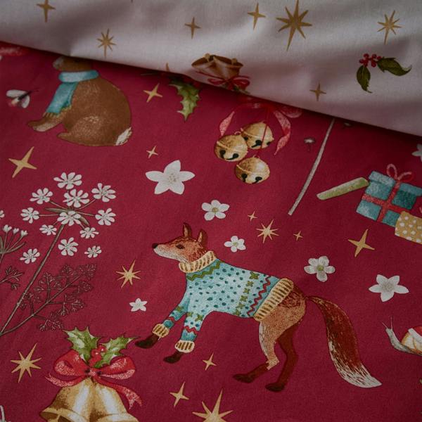 Catherine Lansfield Christmas Enchanted Twilight Reversible Duvet Cover Set Red