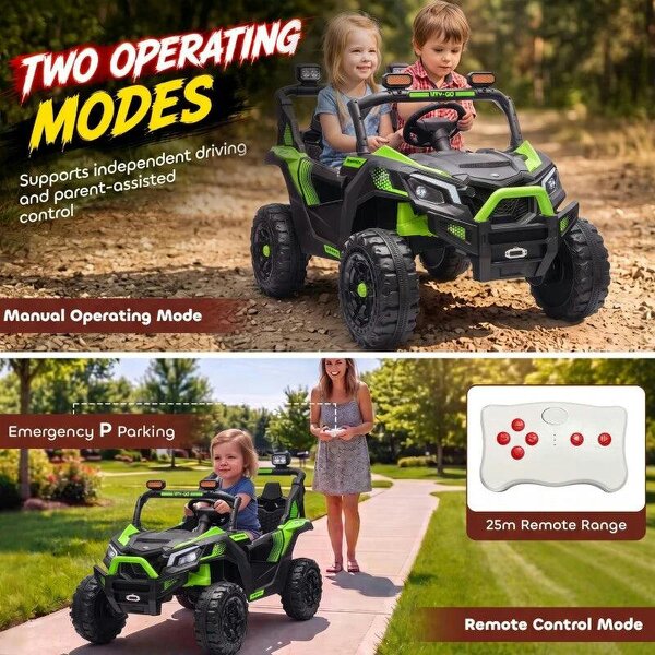 24V 2 Seater Ride On Truck Car for Big Kids with Remote Control, Dual Motors, 4-Wheel Suspension for Ages 3-8, Green