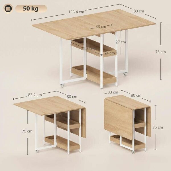 Four-Person Drop Leaf Table - Natural Wood-Effect