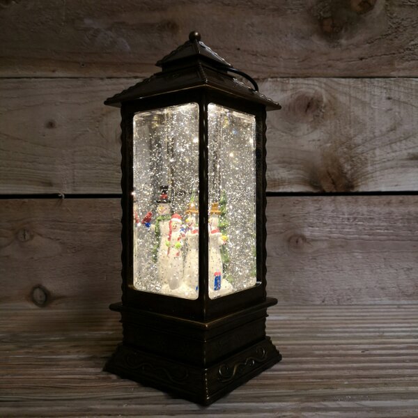 Samuel Alexander 27cm Dual Power LED Christmas Glitter Water Spinner Rustic Lantern Snowman Scene
