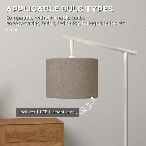 Floor lamp with grey drum shade and included LED filament bulb