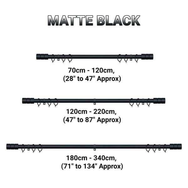 A.Unique Home Plain Barrel Extendable Curtain Pole (25/28mm) (Matte Black,70cm - 120cm)