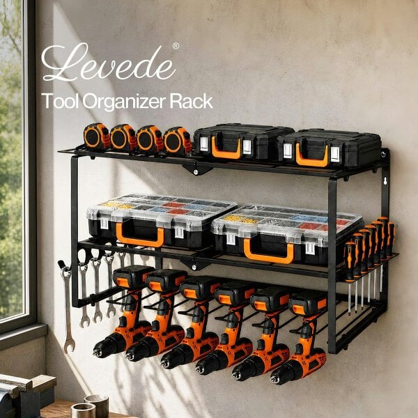 Levede Tool Storage Organiser 3 Tier Wall Mounted Garage Tool Rack Metal Black