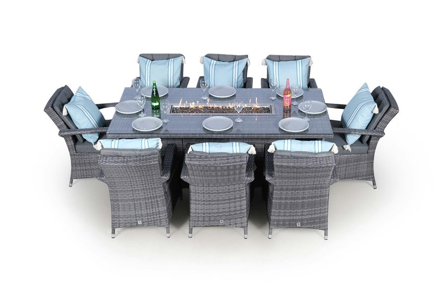Giardino Arizona Fire Pit 8 Seater Rectangle Rattan Dining Set