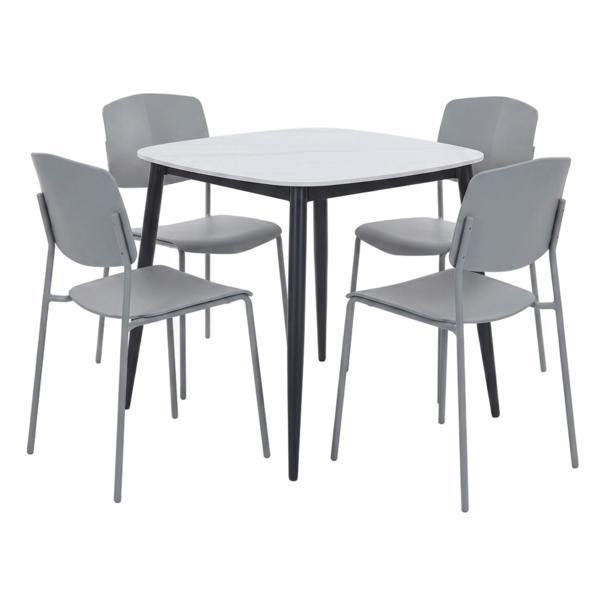 Core Products Aspen Dining Set - White Sintered Stone Square Table & 4 Academy Dining Chairs