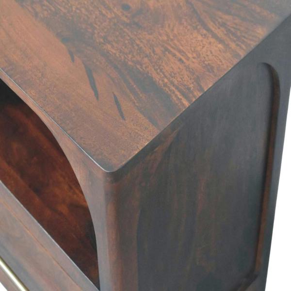 Artisan Furniture Solid Wood Arched Edge 1 Drawer Bedside, 1 Open Slot, Brown