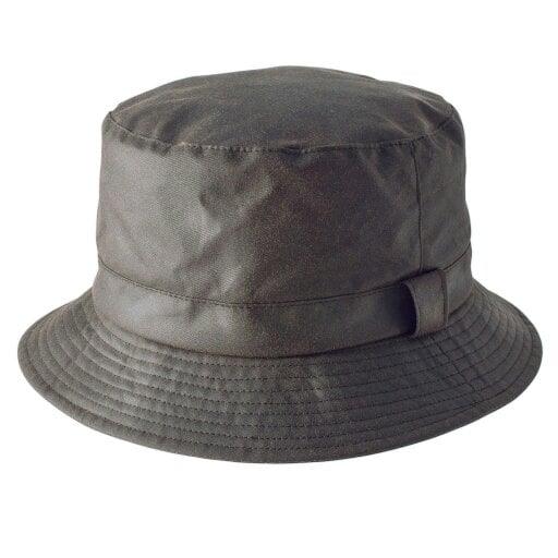 Heather Hats & Accessories Water Resistant Waxed Cotton Bucket Hat, Checked Cotton Lining, Outdoor Wear, Olive
