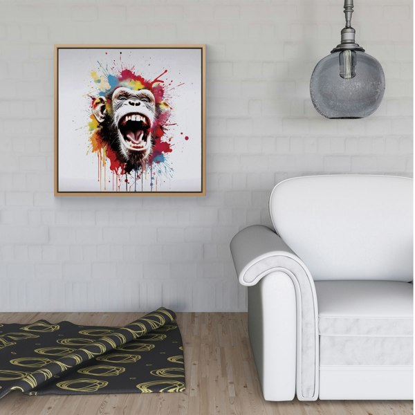 Warren Reed Coloured Splash Art Crazy Monkey Face Framed Canvas