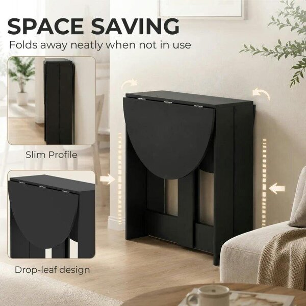 Folding Dining Table, Drop-Leaf Table with Foldable Leaves for Small Spaces, Kitchen, Dining Room, Black