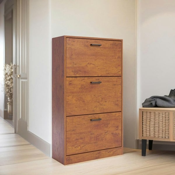 Rafaelo Mobilia 3 Drawer Shoe Storage Cabinet Oak