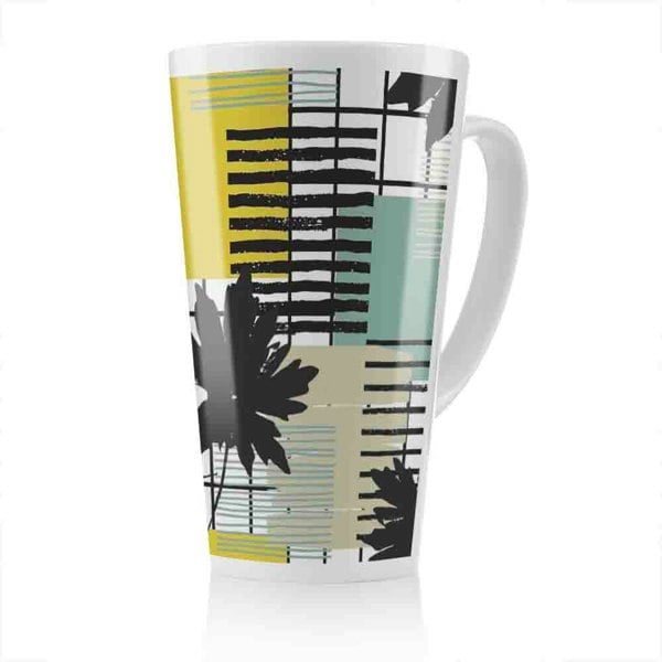 Benjamin Tate Design Geometric Shape & Leaf Print In Yellow & Green Latte Mug