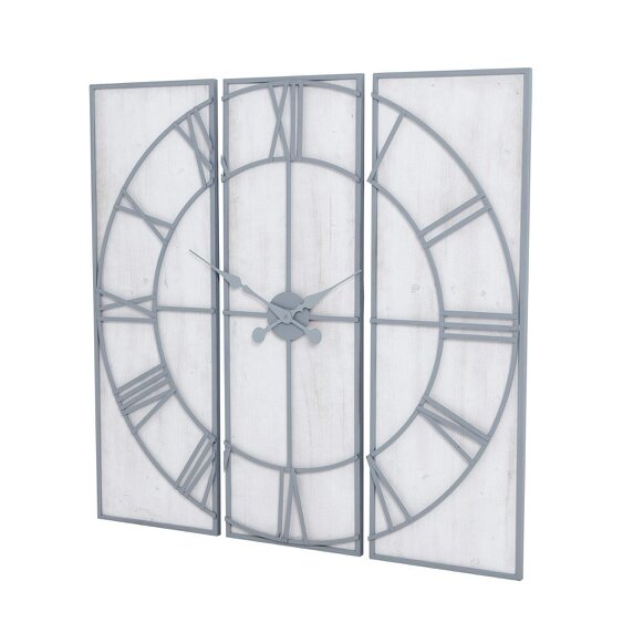 Wyld Haus Oversized 3 Panel Roman Numeral Open Frame Wall Clock