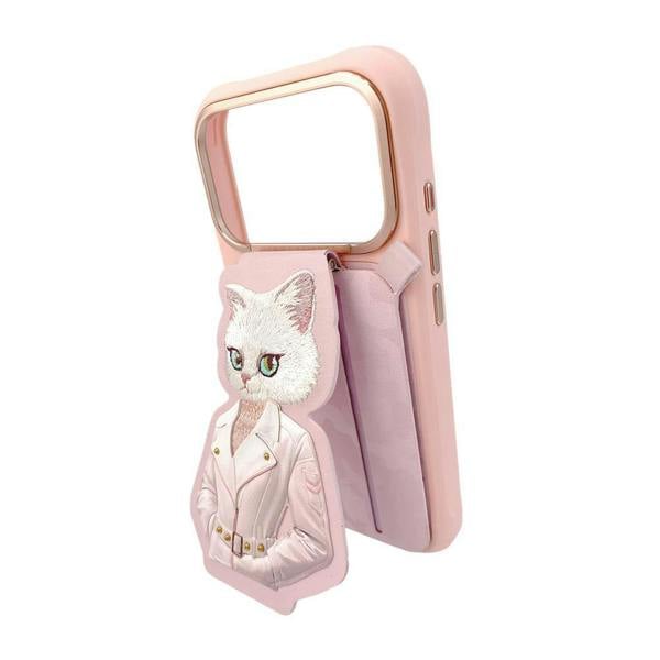 Nimmy Friends Nimmy White Cat Magnetic Combo Case with Detachable MagSafe Card Holder Stand for iPhone 17 Pro Max 6.9" Pink