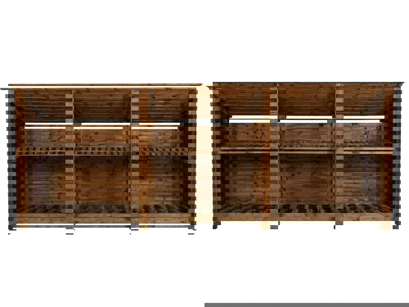 Arbor Garden Solutions Wooden Log Store (Roof Sloping Back) with Shelf W-335cm, H-126cm or 180cm, D-88cm - Brown Finish