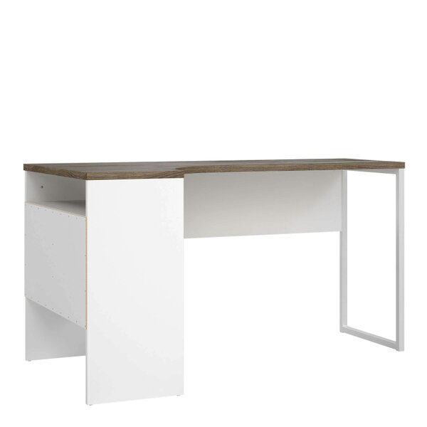 Wyld Haus Billabong White and Truffle Oak Corner Office Desk 2 Drawers