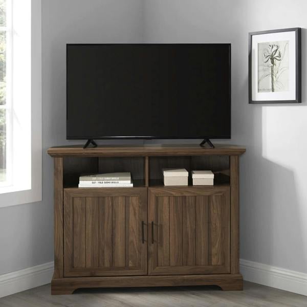 Centurion Supports SAVANNAH True-Corner-Friendly Walnut 6-Shelf Luxury Cabinet Suitable for Flat Screen TVs up to 50"