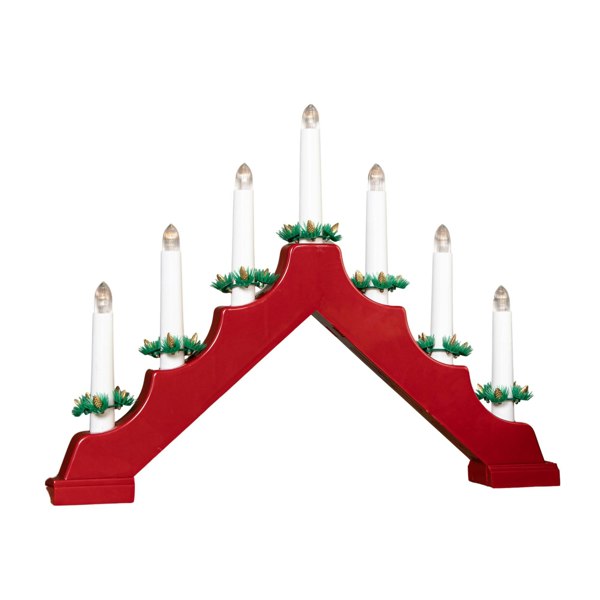 Samuel Alexander 41cm Battery Operated Light up Red Christmas Candle Bridge with 7 Warm White LEDs