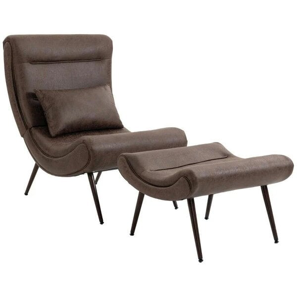 Modern Accent Chair with Footstool, Upholstered Lounge Chair with 64cm Wide Seat, Lumbar Pillow, Trapezoidal Backrest