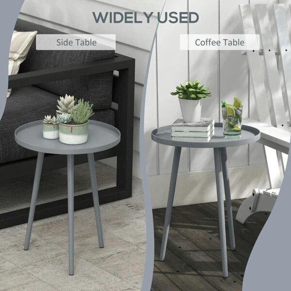 Round Garden Coffee Table, Outdoor Side Table with Rounded Steel Edge, Ø40 x 50H cm, Grey