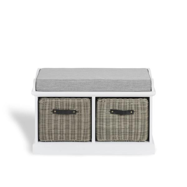 Statement Furniture Tetbury Bench with 2 Storage Baskets and Grey Cushion Seat