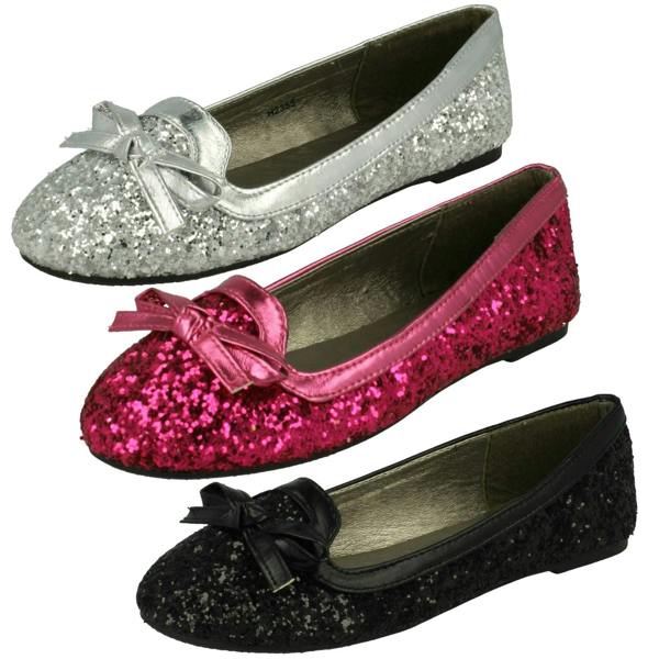Spot On Girls Spot On Glitter Bow Detail Flats