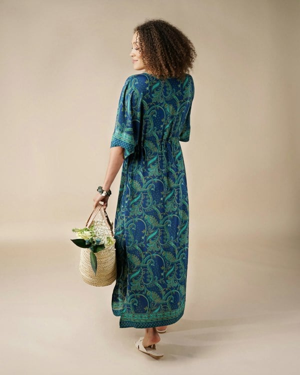 Antonia York Siobhan Lightweight Paisley Print Kaftan Maxi Dress - Jade & Blue