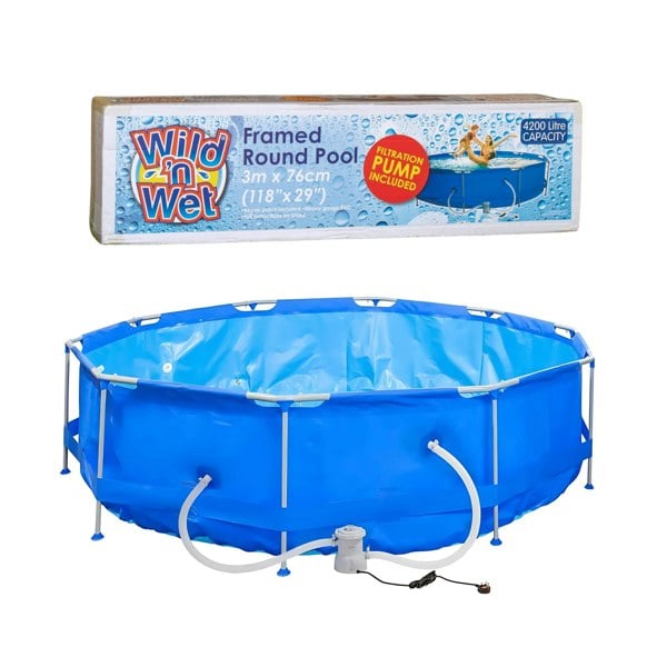 Samuel Alexander 3m x 76cm Giant Round Framed Pool with 4200L Capacity and Filtration Pump