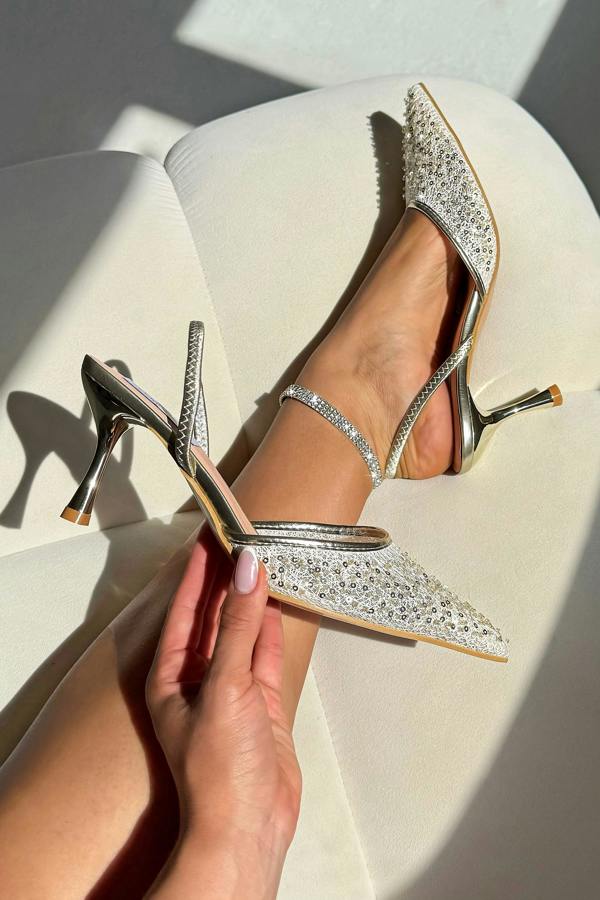 Love Lemonade Sparkly Celestial Chic Slingback Heels Gold