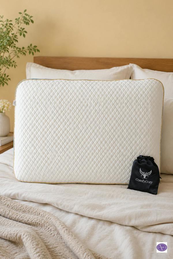ComfyCozy Deluxe Classic Memory Foam Pillow + Luxury Silk Eye Mask