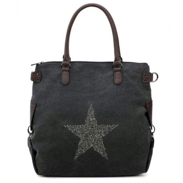 Love EMVY Staremvy XL Canvas Glitter Star Tote / Shoulder Bag