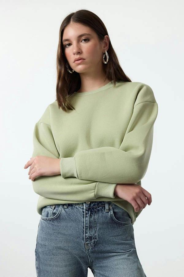 Hoxton Gal Thick Fleece-Lined Regular Fit Crew Neck Basic Knit Sweatshirt