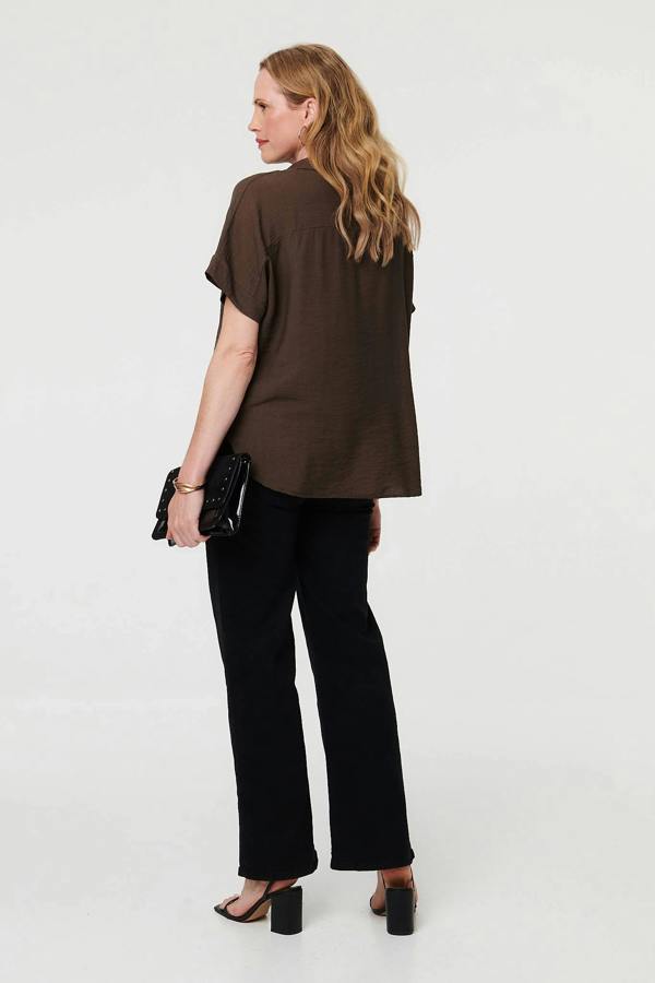Brown | Short Sleeve Boxy Collared Shirt
