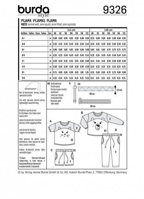 Burda Sewing Pattern 9326 Tops, Trousers and Shorts For Kids, Ages: 18 Months-7 Years - Easy