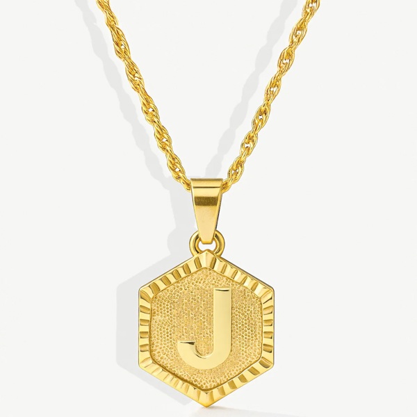 MUCHV Initial Coin Necklace With Singapore Chain