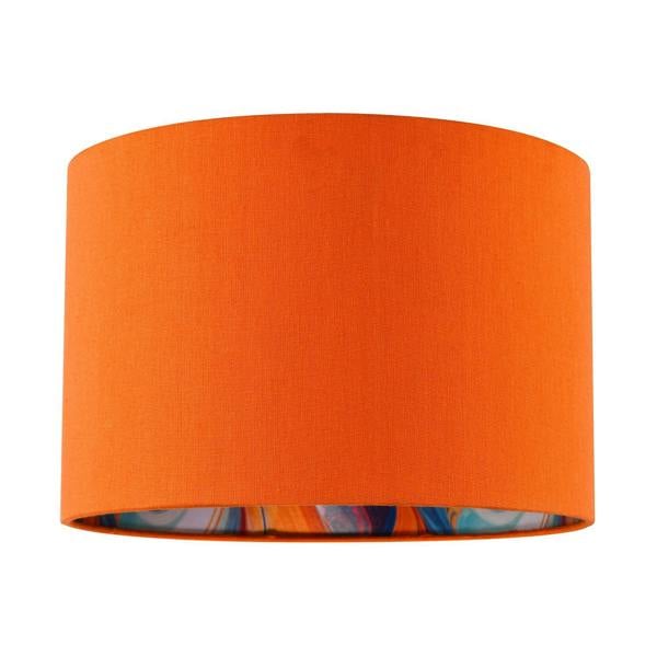 Orange Linen Fabric Lamp Shade with Inner Multi Colour Marble Design Image 1