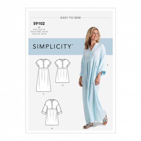 Simplicity Sewing Pattern 9102, Dresses, Caftans for Women, H5 (6-8-10-12-14) - Intermediate