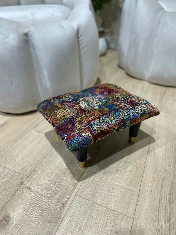 ISTOOLS Small Velvet Stained Glass Footrest Pouffe – Handmade in the UK