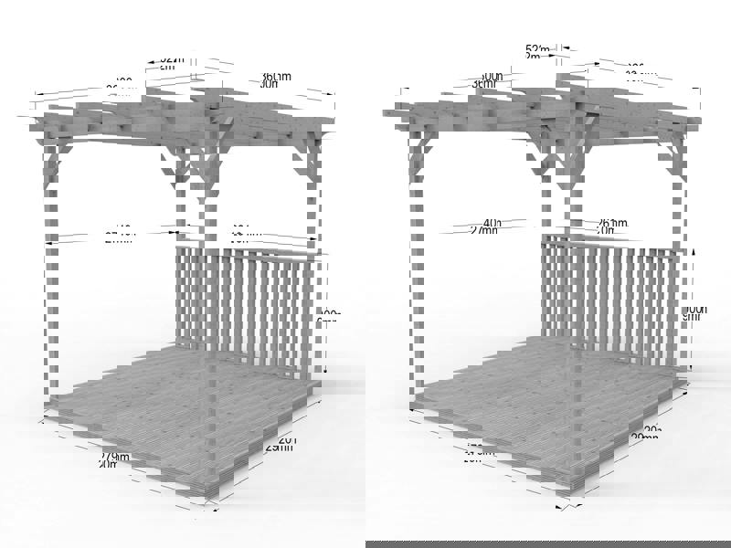 Arbor Garden Solutions Square Pergola And Decking Kit With One Side Balustrade
