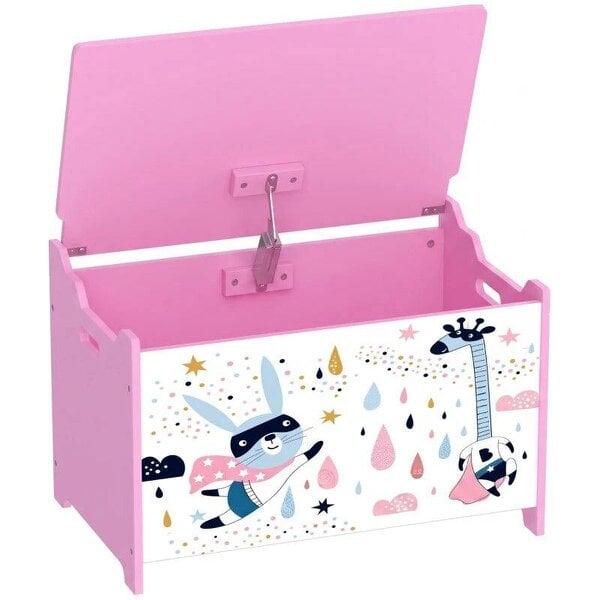 Storage Chest, Wooden Toy Chest with Lid, Flip-Top, Security Hinges and Anti-Pinch Design for Kids, Pink