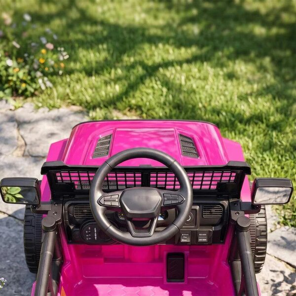 12V Electric Car for Kids with Remote, Dual Motors, Rear Suspension, Soft Start, Music, Lights for 3-8 Years, Pink