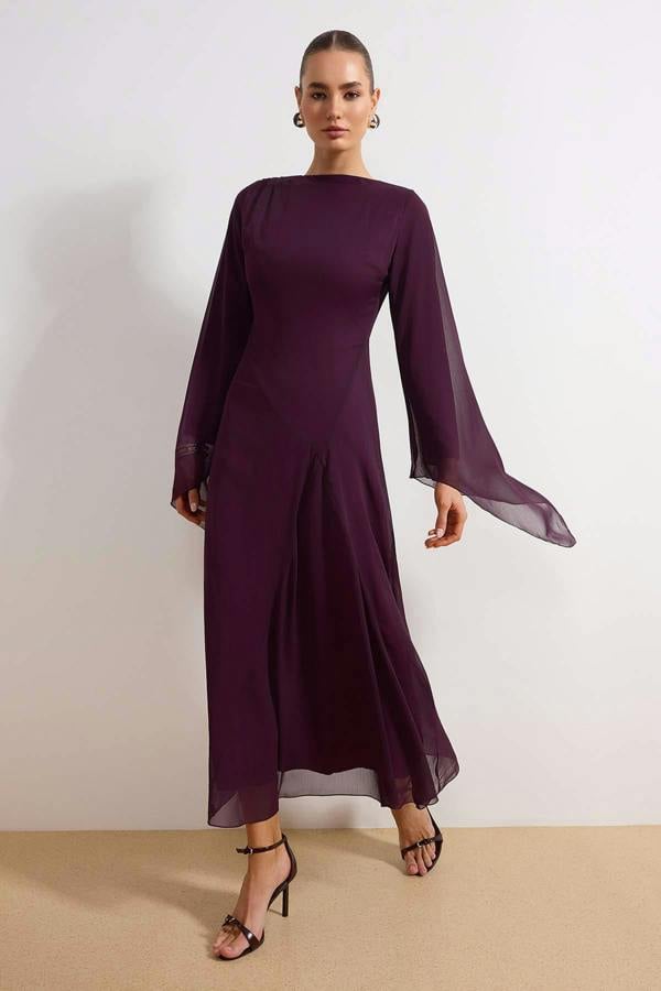 Princess Sleeve Boat Neck Maxi Dress