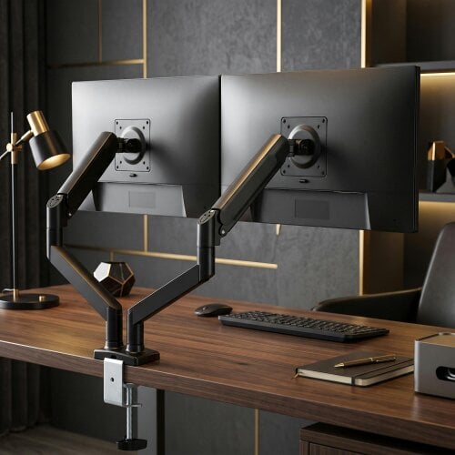 HOMCOM Dual Monitor Stand for 2 Screens up to 32", Height Adjustable, Black
