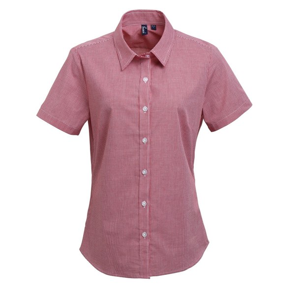 Premier Womens/Ladies Microcheck Short Sleeve Cotton Shirt - Red/White