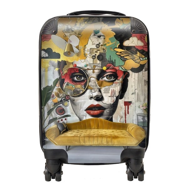 Warren Reed Abstract Face Behind Sofa Suitcase