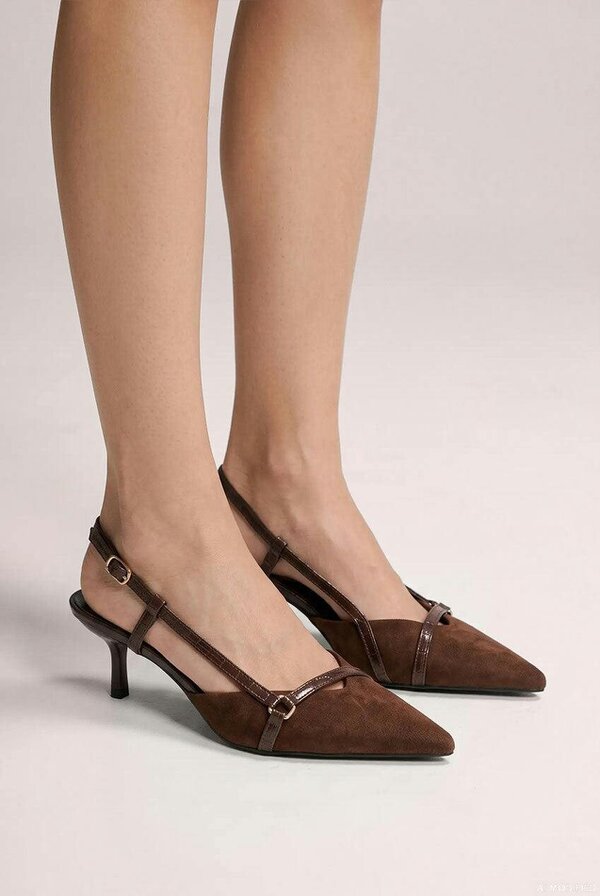 Goddiva Pointed Slingback Heels With Croc-Style Straps - Brown by Goddiva