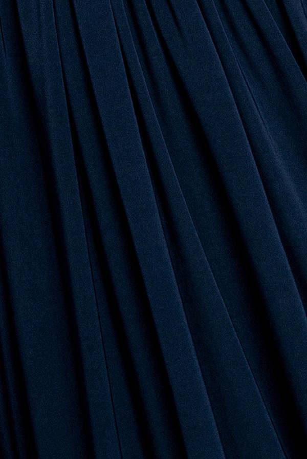 Gathered Shoulder Wrap Neck Draped Waist Maxi Dress - Navy Blue DR5005