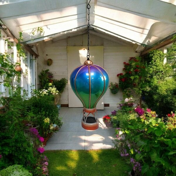 EDH Door Hardware Small Aurora Solar Hot Air Balloon – 42cm | Color-Changing Solar-Powered Hanging Lantern & Wind Spinner