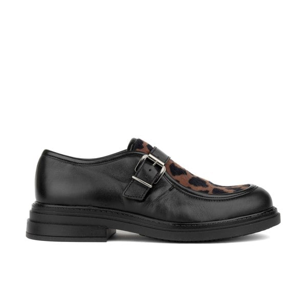 Embassy London Strapp - Black & Cow - Women’s leather ponyhair loafer with buckle