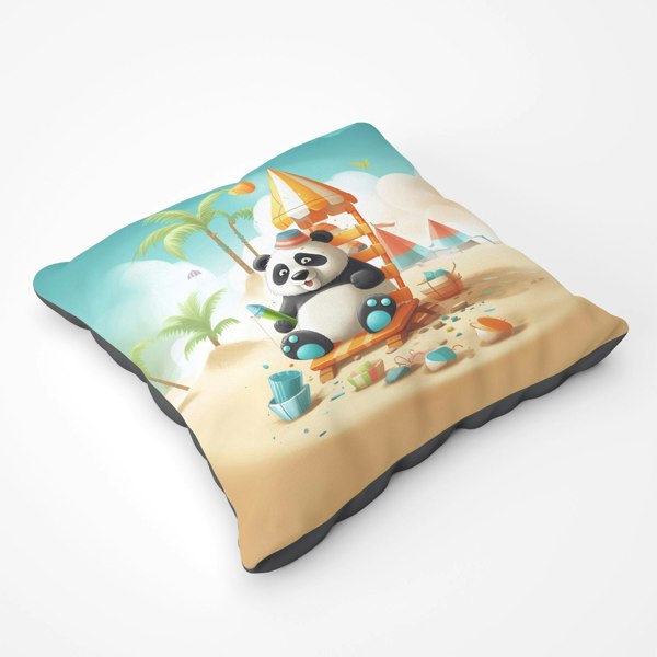 Warren Reed Panda On A Beach Holiday Floor Cushion