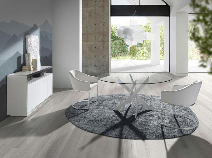 Angel Cerdá Round tempered glass and white steel dining table 1138